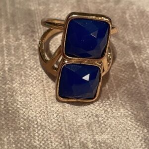 Double Square Navy Goldtone Ring size 6